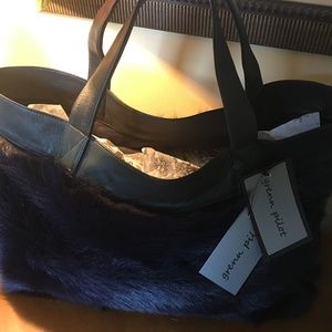 Grenn Pilot Italian Leather and Sheepskin Tote Bag Dark Navy (almost black)